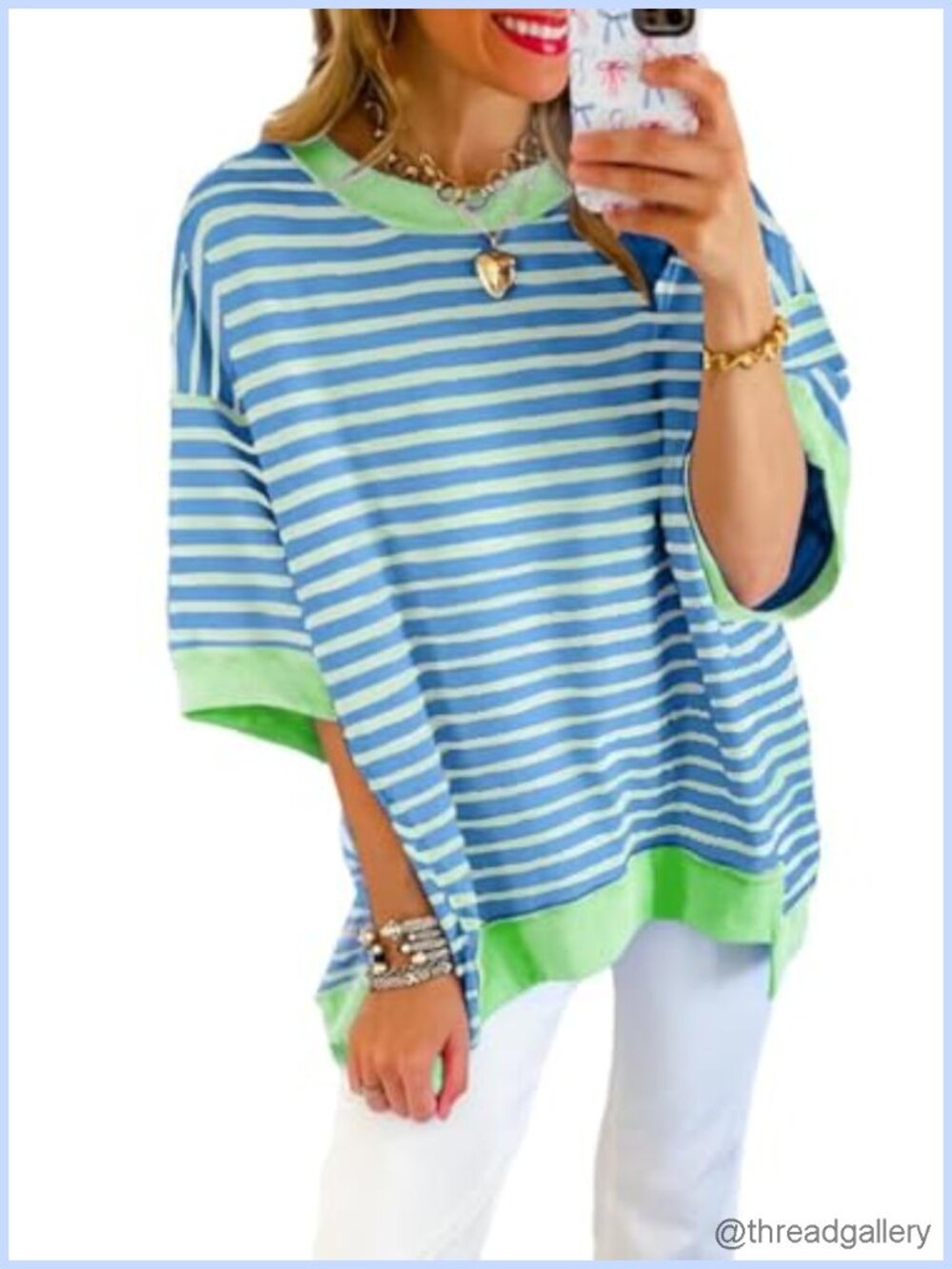Oversized Striped Crewneck Short Sleeve Sweatshirt Pullover High Low Hem Casual